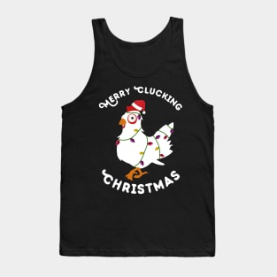 Merry Clucking Christmas Eve Pajama Funny Chicken Santa Pun Tank Top